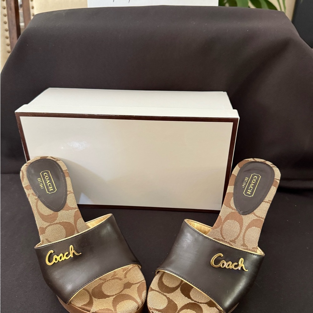 Coach Brown Sandals with Open Toe Design